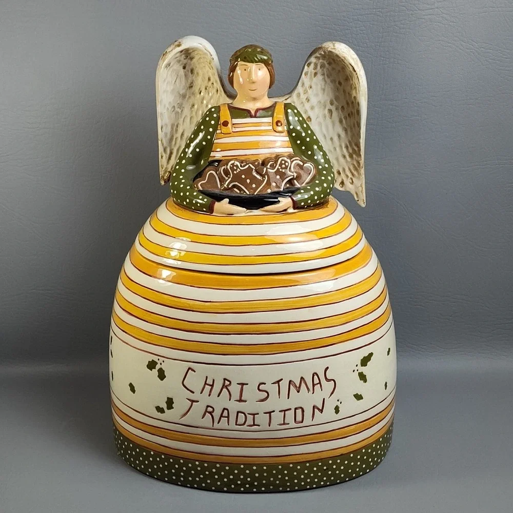 Vintage RARE‎ Department 56 Christmas Angel Cookie Jar Christmas Tradition 13